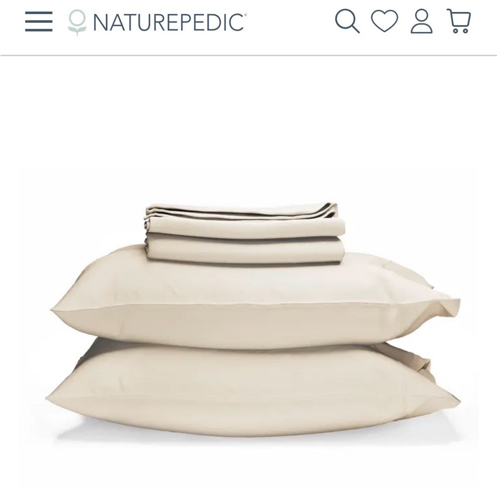2 Cream Organic Cotton Pillow Cases 400 Thread Count Sateen in Standard Size